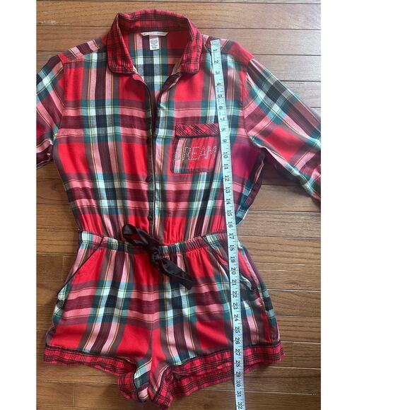 Victoria Secret Sleep Romper Plaid Red DREAM Small - Picture 6 of 10